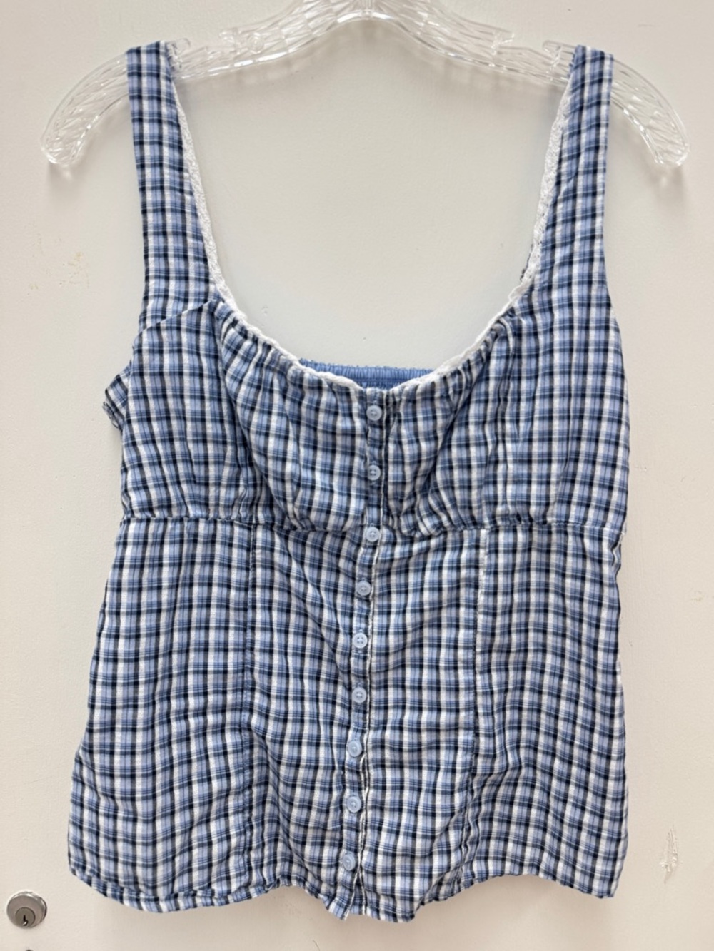 Hollister 100% Cotton Blue Plaid Button Tank Size M Coquette Soft Girl Feminine - Picture 8 of 8